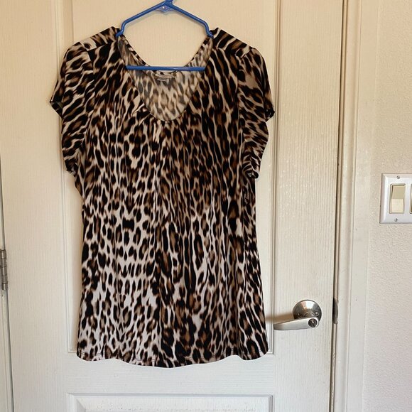 Worthington Brown Leopard Print Top - Picture 4 of 10
